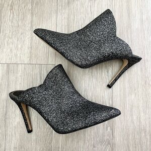 Gianni Bini Agnissa Black Glitter Scalloped Closed Toe Mule Heels Size 9.5